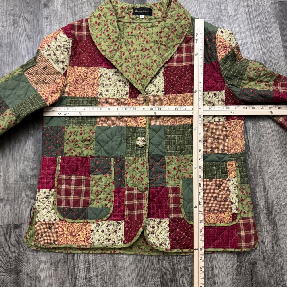 Donna Sharp Quilted Patchwork Multicolor Floral Plaid Jacket Cottagecore XL - Picture 3 of 6